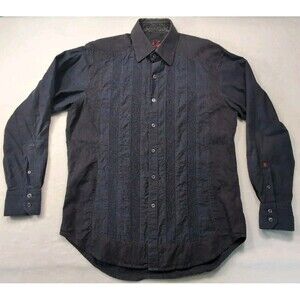 Robert Graham Shirt Mens Medium Blue Paisley Long Sleeve Flip Cuff Embroidered
